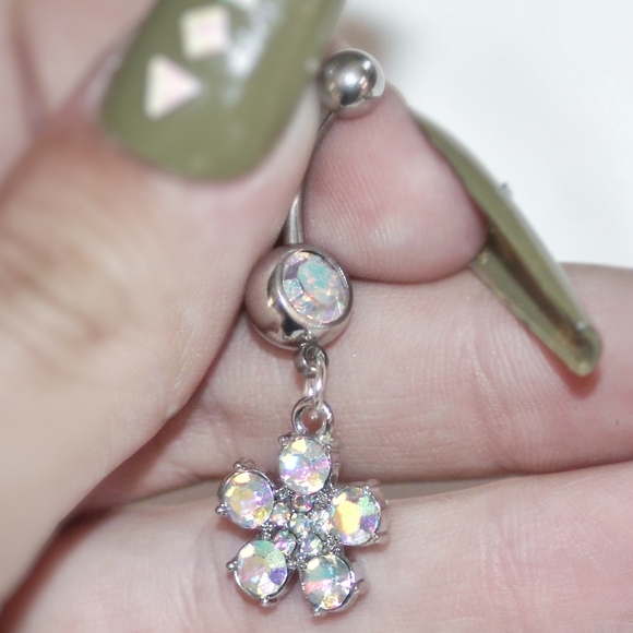 Dangly rainbow crystal Belly Button Ring - Picture 6 of 8